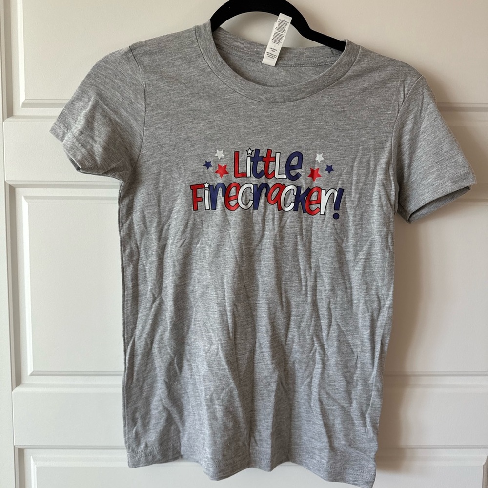 Patriotic Little Firecracker Youth Short Sleeve Tee Shirt Sports Gray 10 / 12